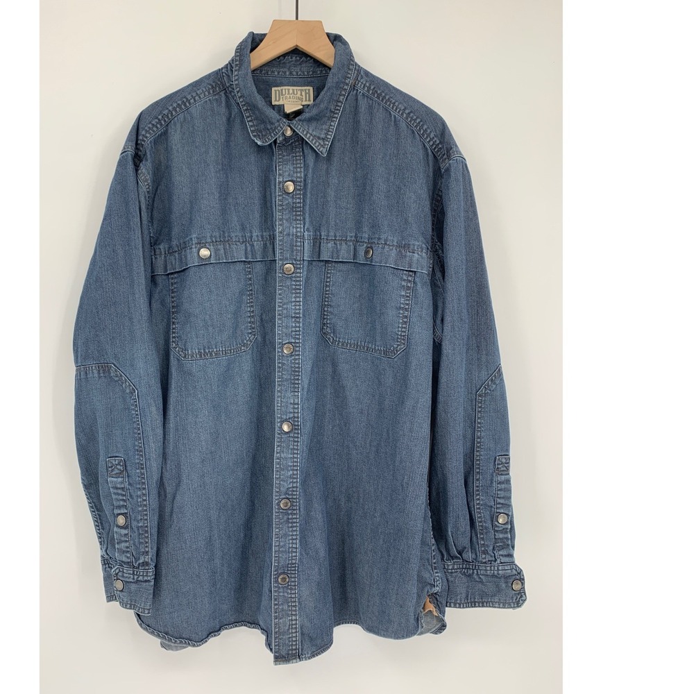 Duluth Trading Jacket Mens 2XL Tall Blue Denim Snap Shacket Heavy